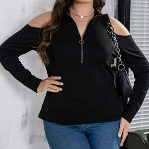 SHEIN Curve Half Zip Placket Cold Shoulder Tee.  Size: 4XL